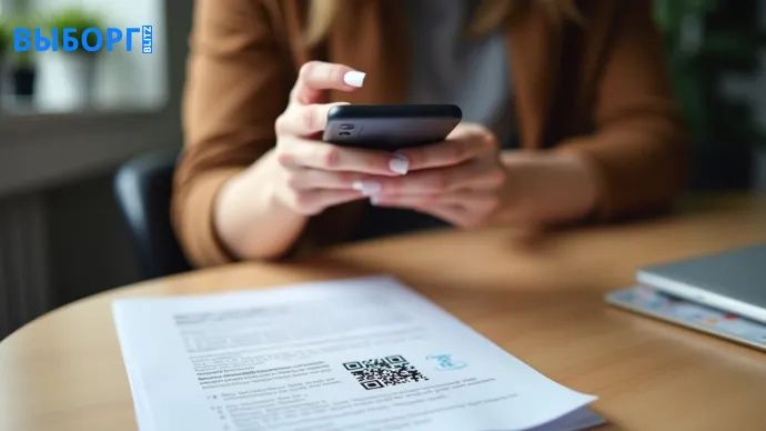 Девушка сканирует QR-код на документе Девушка сканирует QR-код на документе