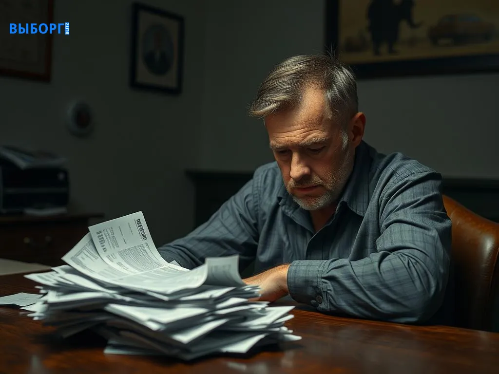 Мужчина смотрит на счета за квартиру